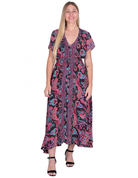 Schwarzes Kleid, rosa Zeichnungen