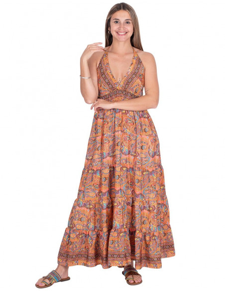 Vestido Longo Laranja Paisley