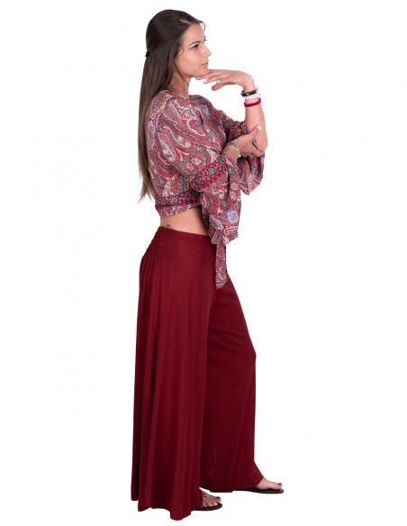 Pantalon jupe en rayonne bordeaux