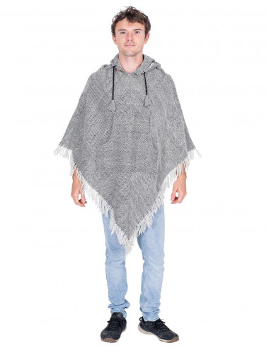 Poncho grigio con frange 2