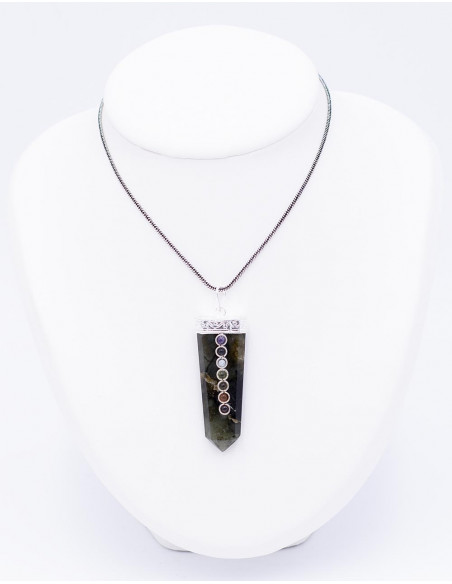 Labradorite Stone Pendant with 7 Chakras