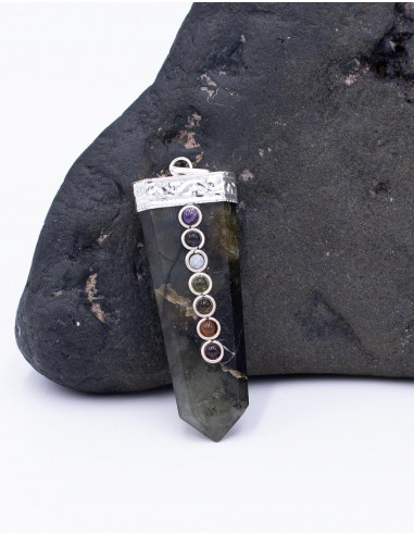 Labradorite Stone Pendant with 7 Chakras