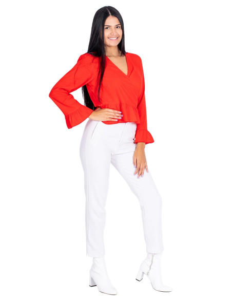 Red wrap blouse