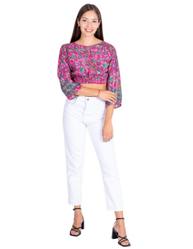 Rosa bedruckte Seidenbluse