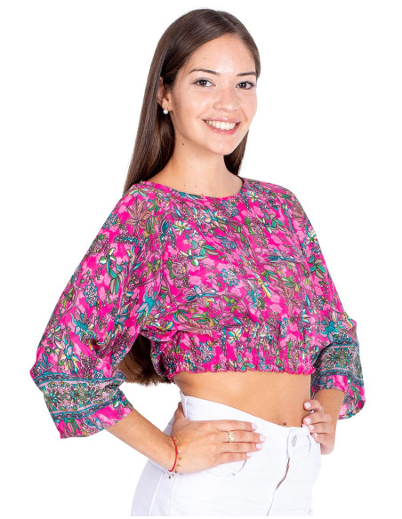 Camicetta in seta stampata rosa