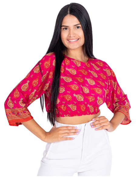 Blusa Cropped Seda Rosa