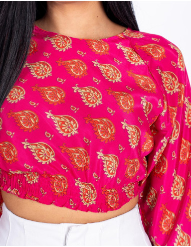 Blouse courte en soie rose
