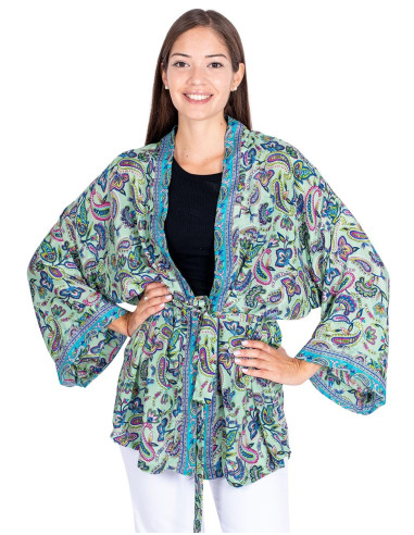Kurzer Paisley-Kimono aus Seide