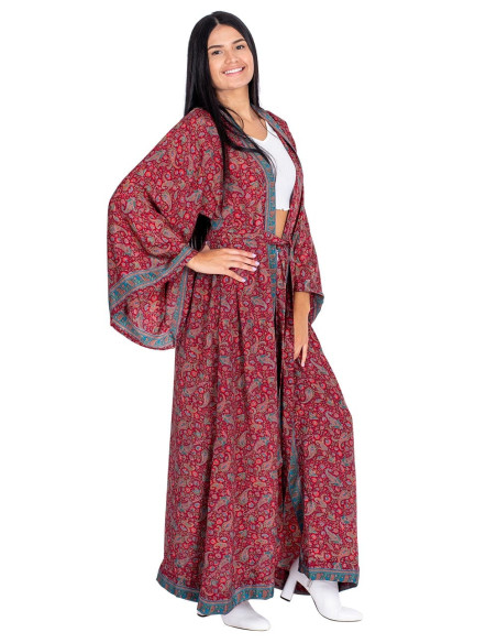 Long Burgundy Silk Kimono