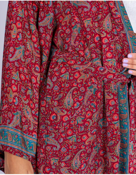 Kimono lungo in seta bordeaux