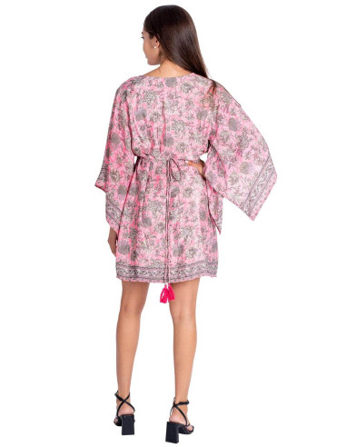 Robe en soie rose à fleurs