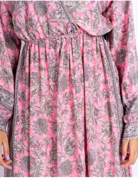 Robe Rose Fleurs Grises