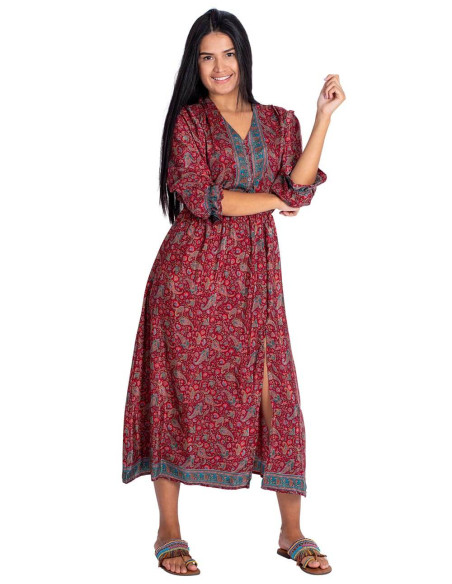 vestido-midi-mujer-otoño-burdeos-paisley