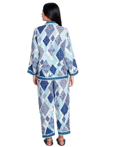 Pigiama in seta diamante blu
