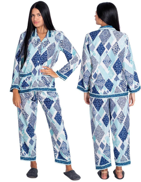 Pijama de seda diamante azul