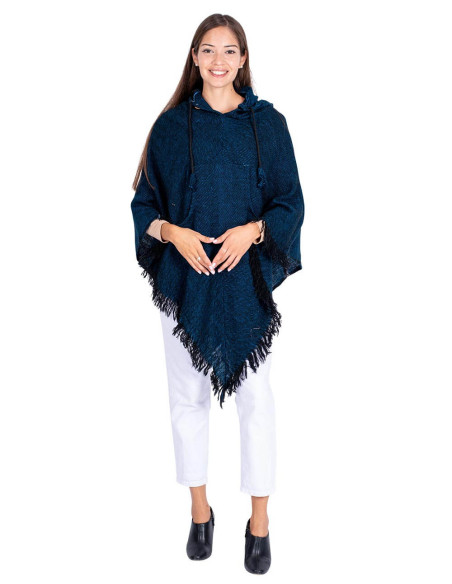 Poncho en laine bleu