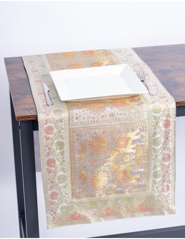 Bright White Table Runner with Elephants