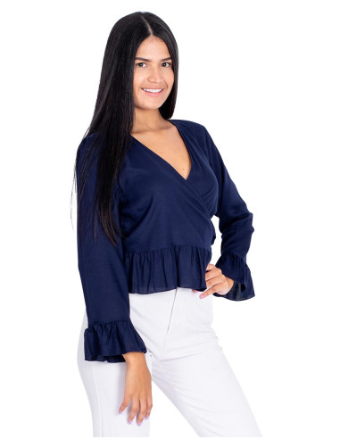 Chemise bleue à volants