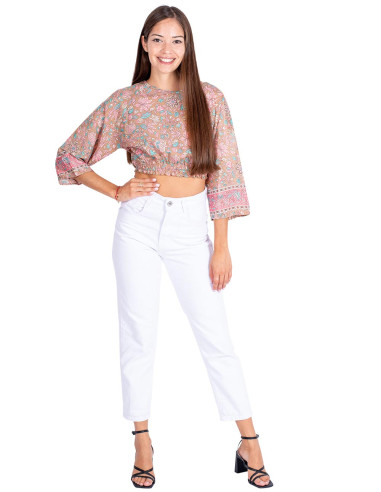 Haut court beige imprimé