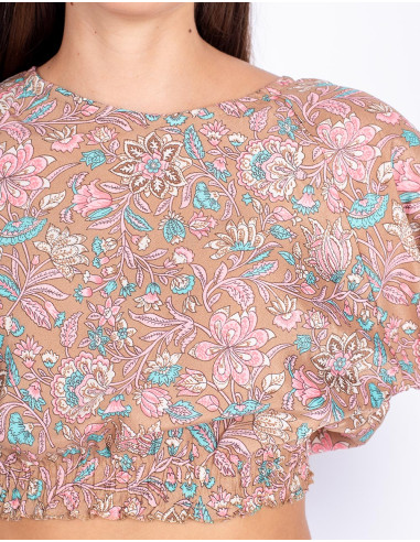 Top Cropped Bege Estampado
