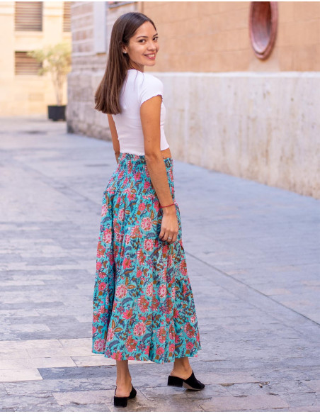 Gonna hippie stampata azzurra