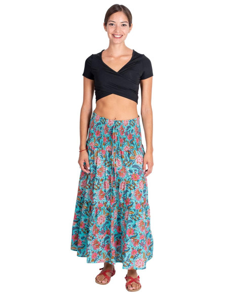 Jupe hippie imprimée bleu clair