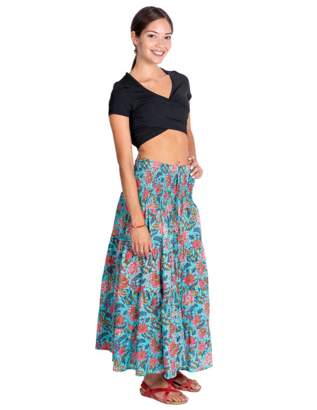 Saia Hippie Estampada Azul Claro