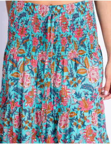 Saia Hippie Estampada Azul Claro