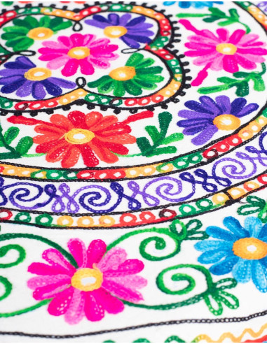 Indian Embroidered Floral Round Tablecloth
