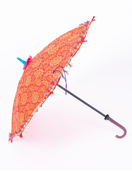 Dazzle with Style! Bright Red Ethnic Parasol, Handmade