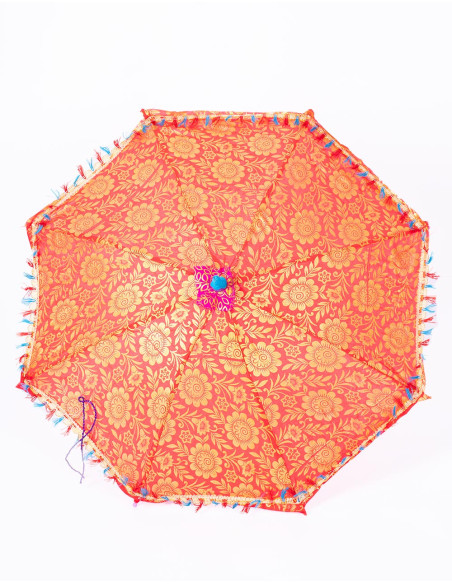 Éblouissez avec style ! Parasol Ethnique Rouge Vif, Fait Main