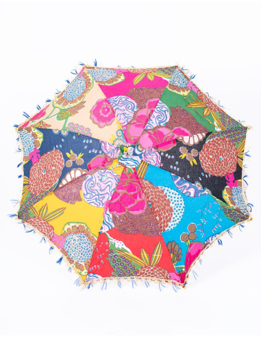 Multicolor Individual Umbrella with Flower Motifs, a Handcrafted Work
