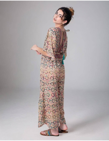 Boho Style Printed Silk Jumpsuit with Tie on...