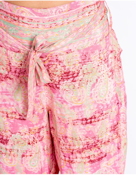 Printed Silk Pants in Pink Tones