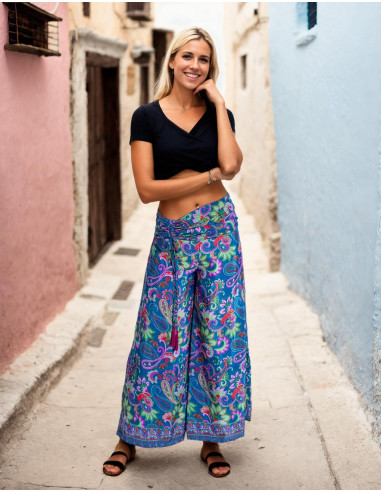 pantalon-mujer-falda-lazado-azul