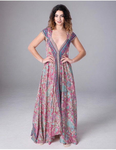 Robe longue en soie imprimée pour le printemps été