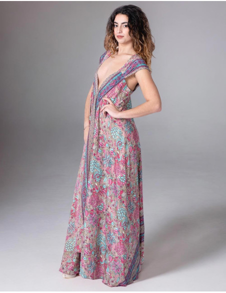 Robe longue en soie imprimée pour le printemps été