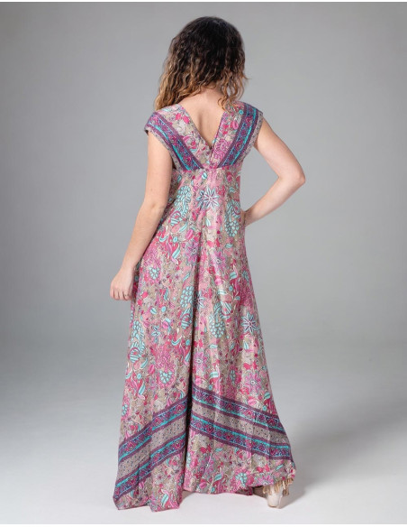 Langes bedrucktes Seidenkleid für Frühling und Sommer