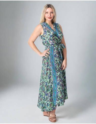 Printed Silk Bow Dress with Paisley Patterns