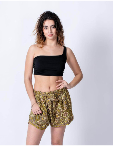 Silk Shorts Printed in Yellow Tones with Paisley
