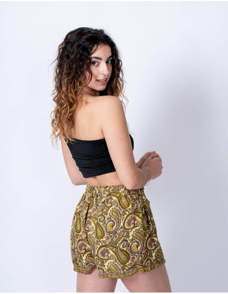 Seidenshorts, bedruckt in Gelbtönen mit Paisley