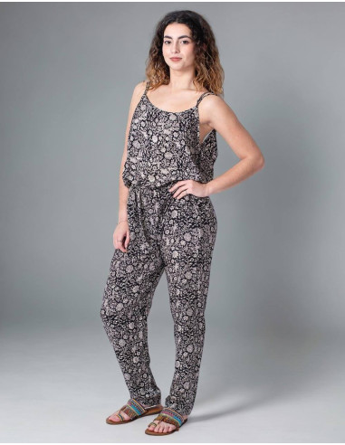 Long Silk Jumpsuit with Flower Print