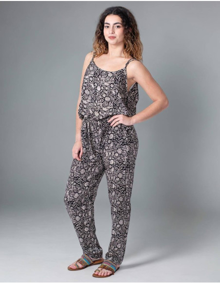 Long Silk Jumpsuit with Flower Print