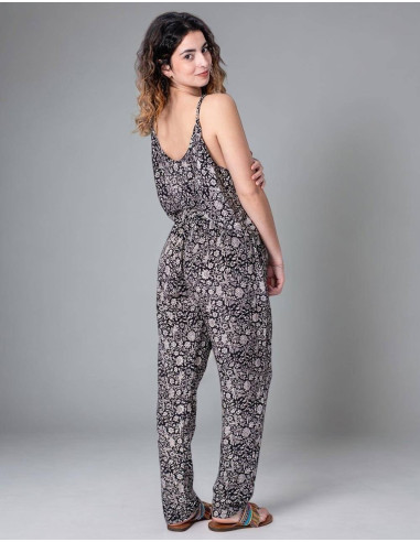 Langer Seidenoverall mit Blumendruck