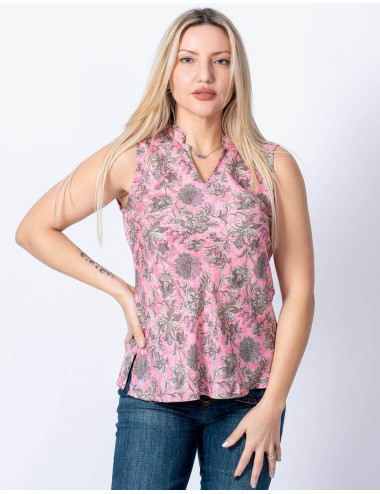 Camiseta de seda rosa com... 2