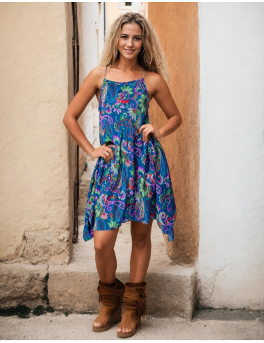 Abito in seta blu con...