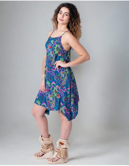 Vestido de Seda Azul com Estampa Paisley