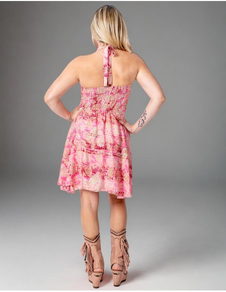 Vestido curto de seda rosa