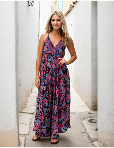 Robe Longue en Soie à Dessins Ethniques