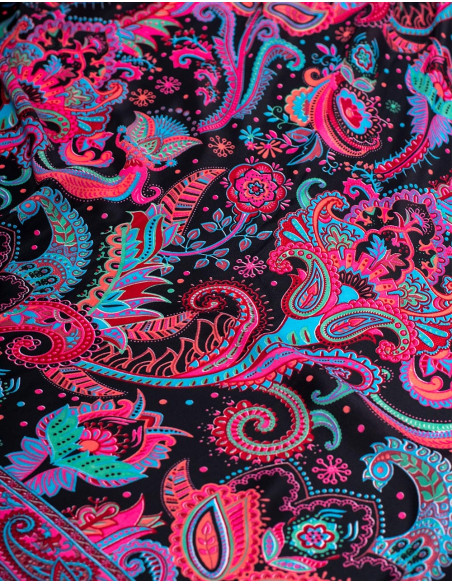 Long Silk Dress with Ethnic Drawings